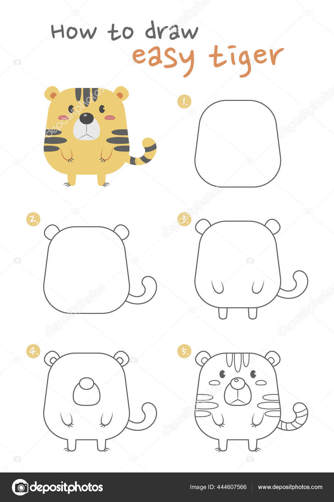 How Draw Tiger Vector Illustration Draw Easy Tiger Step Step Stock Vector by ©NutkinsJ 444607566