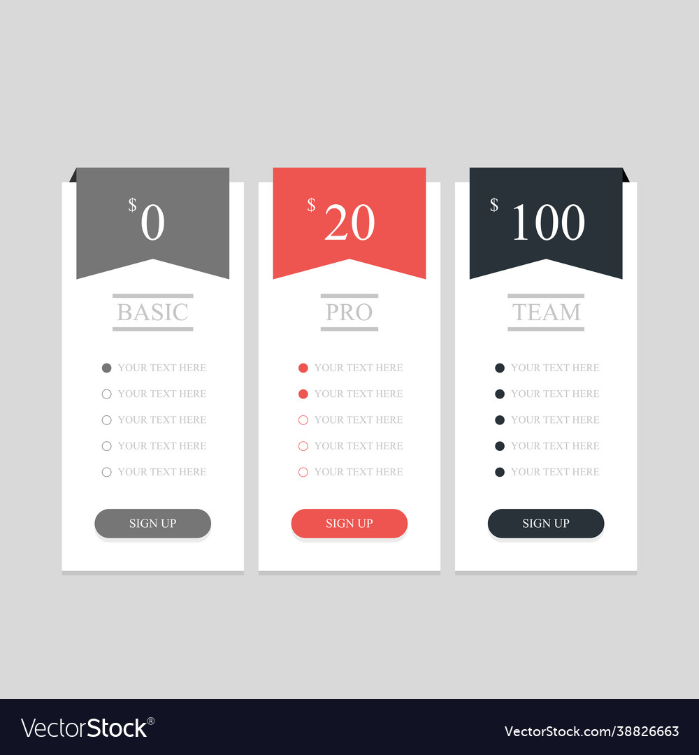 Collection pricing plans for websites Royalty Free Vector
