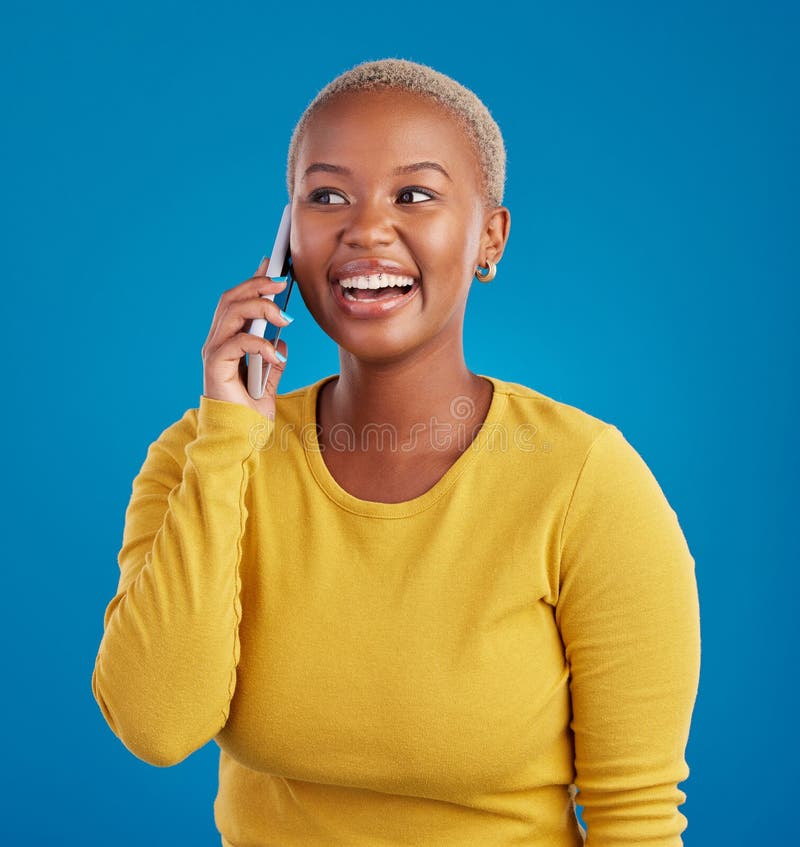 Phone Call Connection and Black Woman Talking in Studio for Social