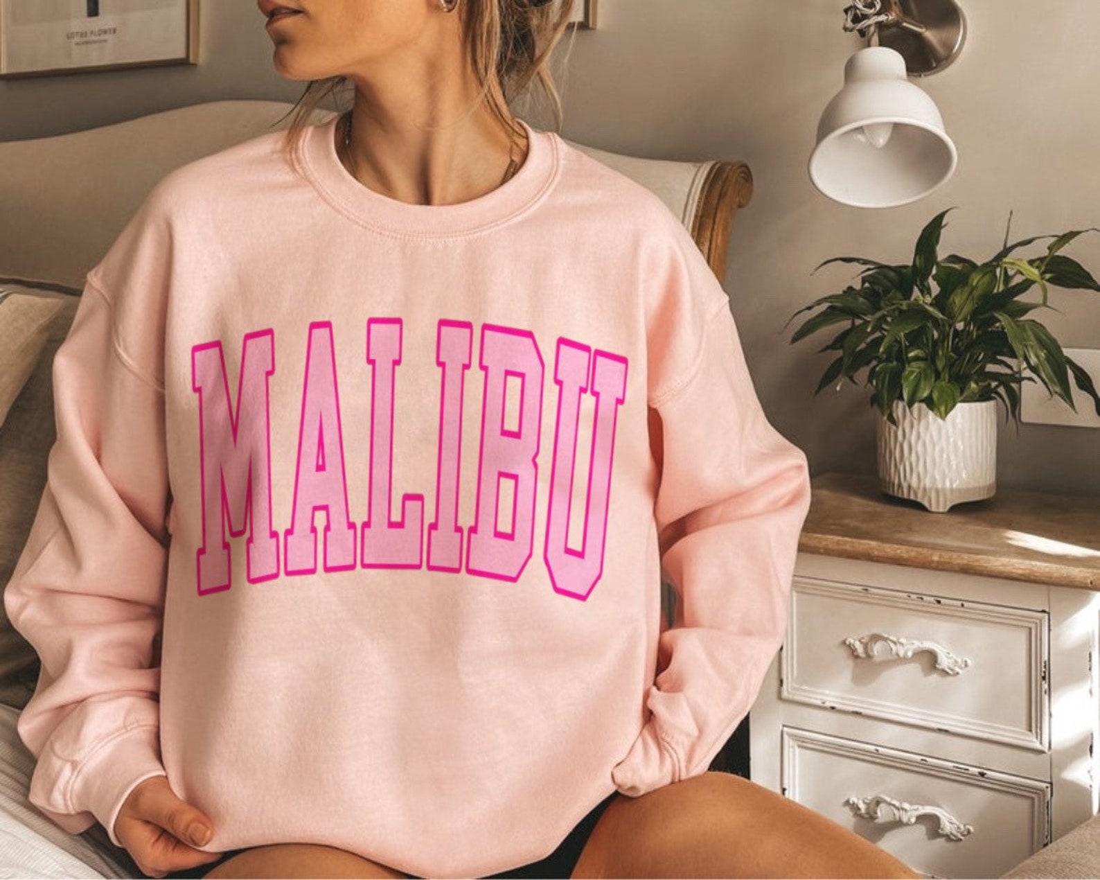 Pink Malibu Crewneck Sweatshirt Trendy Crewneck Vintage Etsy