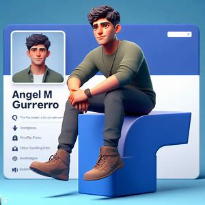 Crea una ilustración en 3D de un personaje animado sentado casualmente encima del logotipo de la red social