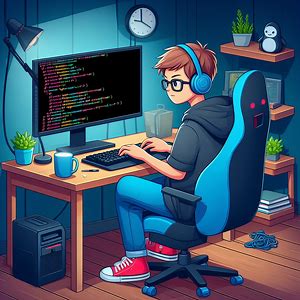 A boy writing php laravel code sitting on gaming chair.