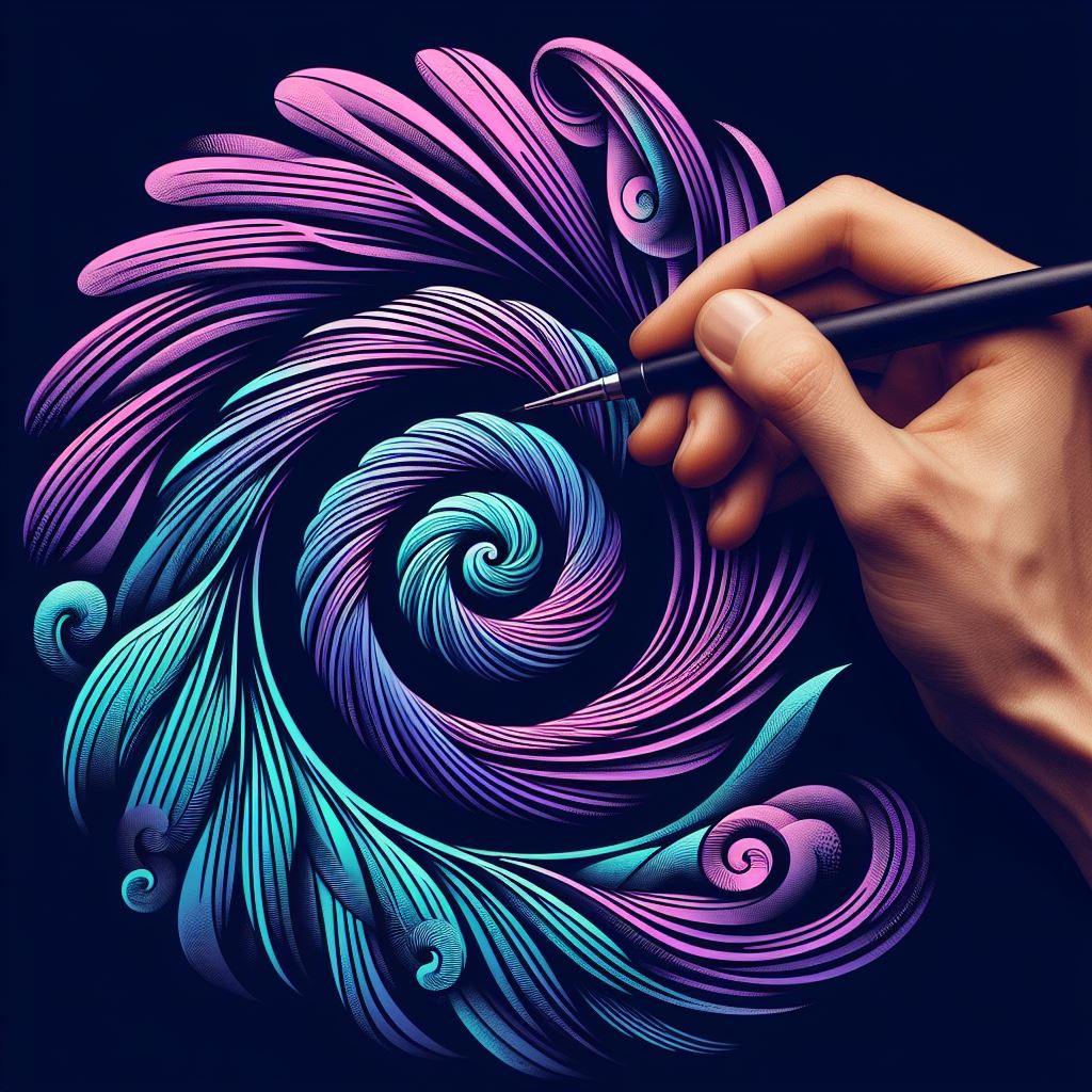 Create a spiral in purple and teal colors