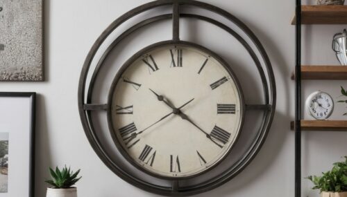 round metal frame with shelves and Clock in center