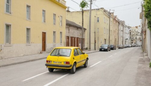 road with yellow car 