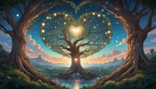 an anime style artwork with many stars in the heart of a tree, in the style of luminous landscapes, richly detailed art nouveau, pristine naturalism, snailcore, d&d, light-filled --ar 128:69 --s 750 --v 5.2