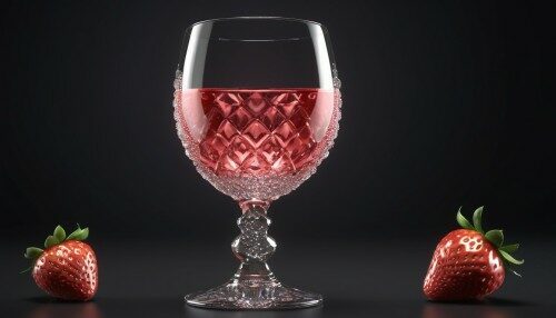 full display of wine glass with strawberry wine, with strawberry, black and smoke background, diamonds, highly detailed vray render, flash, high quality, 18k --v 5.2 --ar 9:16 --q 3 --s 750