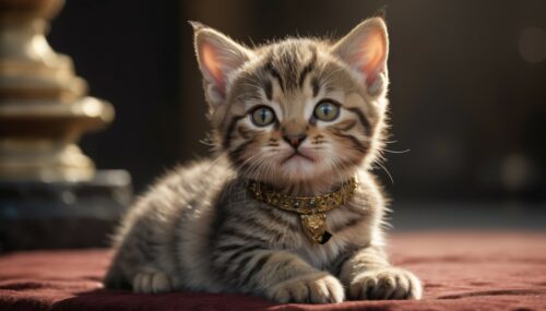 photograph of fierce tabby kitten| (dressed as a King:1.4)| Nikon Z9| photorealism| hyperrealism| highly detailed| rim lighting| depth of field