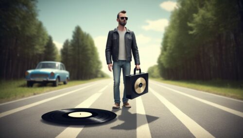 man with vinyl on the way 3d