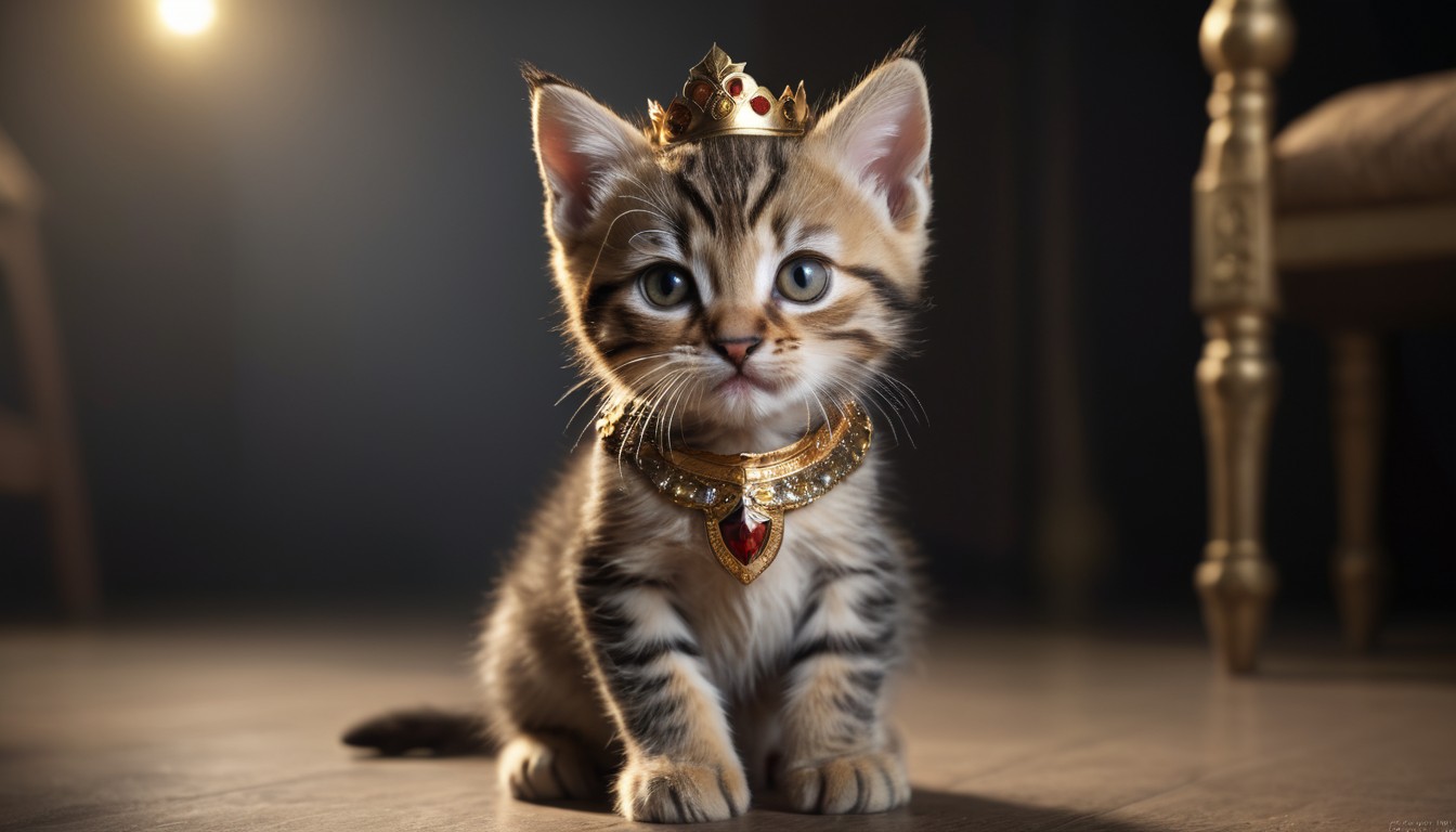 photograph of fierce tabby kitten dressed as a