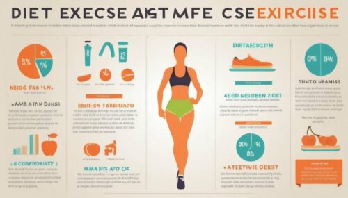 Design an engaging infographic showcasing the benefits of regular exercise and a healthy diet. Include statistics, tips, and visually appealing elements to convey the message effectively.