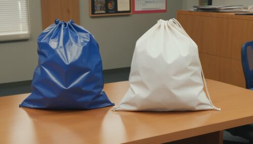 There are two bags on the desk.