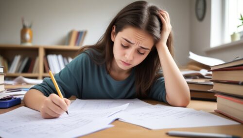 The chaotic home situation and the time given to answer the short exam in addition to the difficult questions make students feel stressed