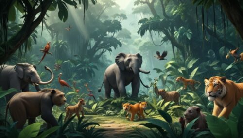 phone wallpaper, 4k, animated jungle, jungle animals animated