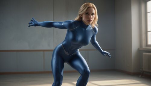 female dressed as invisible woman, (full body visible), looking at viewer, portrait, photography, detailed skin, realistic, photo-realistic, 8k, highly detailed, full length frame, High detail RAW color art, piercing, diffused soft lighting, shallow depth of field, sharp focus, hyperrealism, cinematic lighting