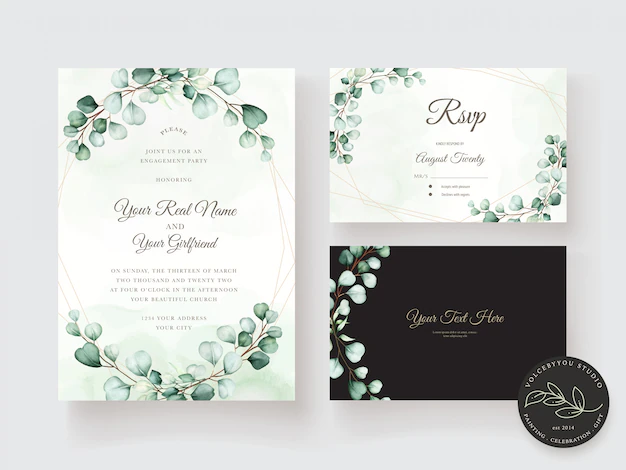 Free Vector | Watercolor eucalyptus wedding invitation card set