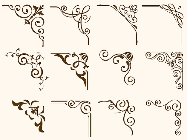 Free Vector | Set of vintage corner frames isolated on a plain