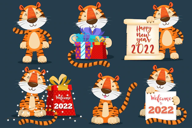 Free Vector | 2022 tiger year typography design. element of tiger face animal mascot. tiger is traditional elements and chinese zodiac. oriental asian cultures. vector illustration cartoon design