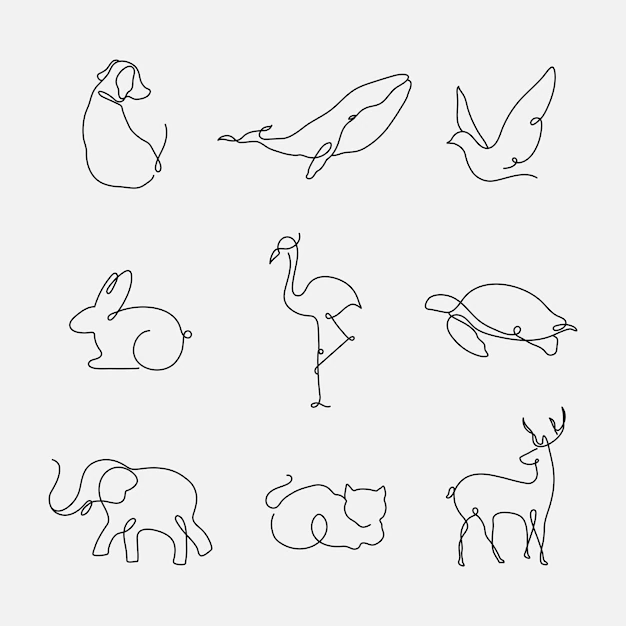 Free Vector | Animal logo element vector, line art animal illustration set