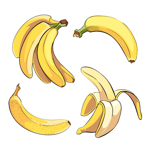 Free Vector | Bananas set in cartoon style. fruit food sweet ripe, vector illustration