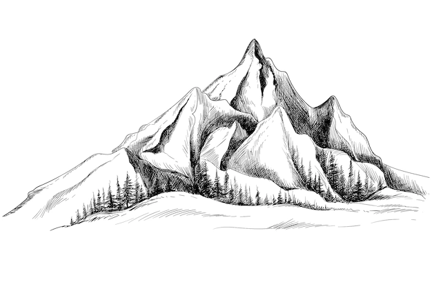 Free Vector | Beautiful hand draw landscape with mountain sketch design