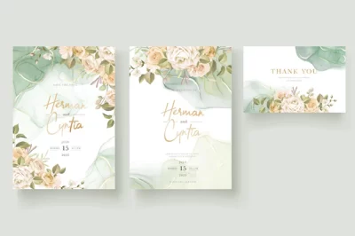 Free Vector | Beautiful hand drawn roses wedding invitation card set