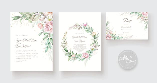 Free Vector | Beautiful hand drawn wedding card template