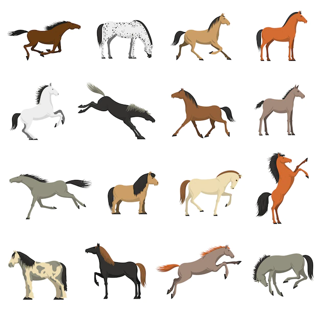 Free Vector | Best horse breeds pictures icons set