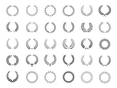 Free Vector | Big collection of thirty different circular black vector laurel wreaths or circlets  for heraldry  antiquity  award  victory and excellence