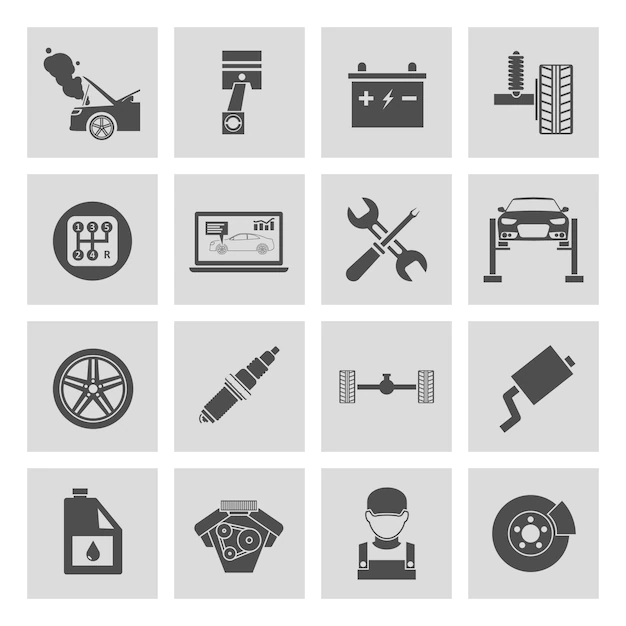 Free Vector | Black and white car repair icons