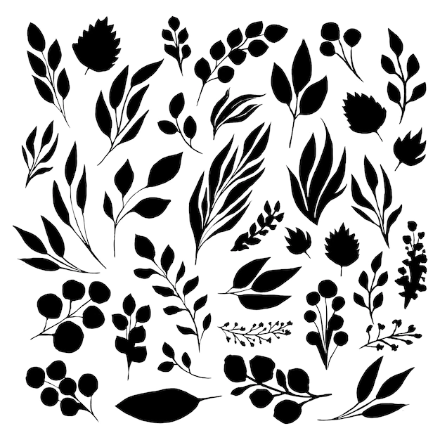 Free Vector | Black leaf inked silhouettes set. vector isolated illustration