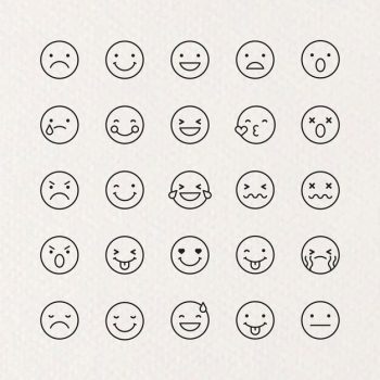 Free Vector | Black outline emoticon set isolated on beige background