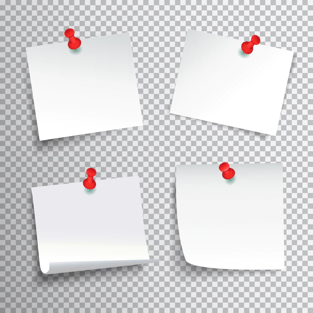 Free Vector | Blank white paper set pinned with red pushpins on transparent background realistic isolated vector illustration