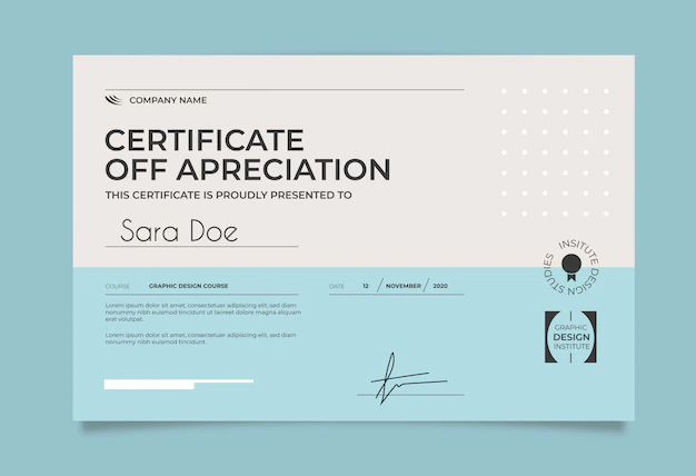 Free Vector | Blue and white minimal certificate template