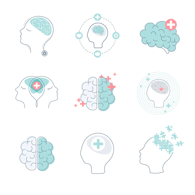 Free Vector | Brain and mental health icons vector set