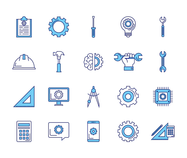 Free Vector | Bundle of engineering set icons