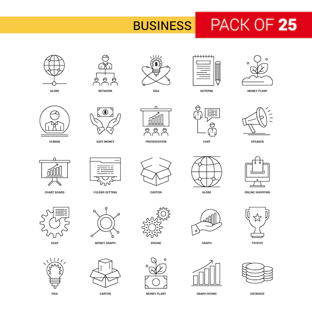 Free Vector | Business black line icon - 25 business outline icon set