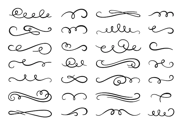 Free Vector | Calligraphy flourish. decorative flourishes ornament, ornamental swirl and vintage scrolls curls