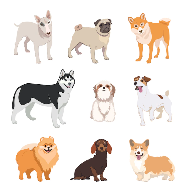 Free Vector | Cartoon dog breeds flat icon collection