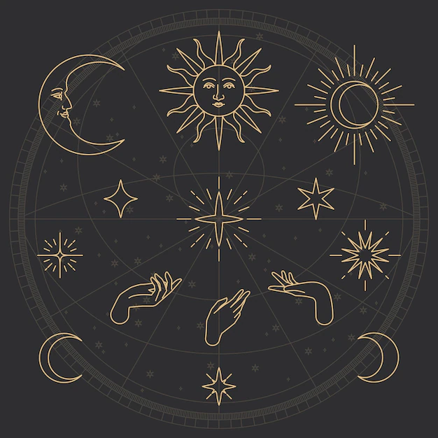 Free Vector | Celestial object vector golden sketch collection on black background