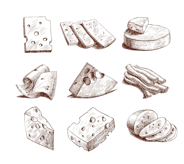 Free Vector | Cheese sketch collection
