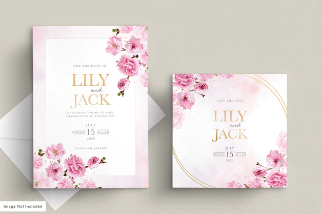 Free Vector | Cherry blossom watercolor wedding card