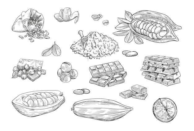 Free Vector | Chocolate elements hand drawn illustration collection