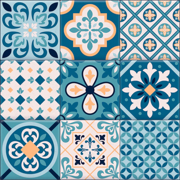 Free Vector | Colored and realistic ceramic floor tiles ornaments icon set for creation of different pattern