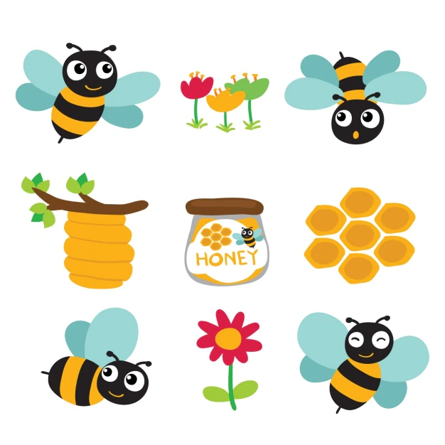 Free Vector | Coloured bees and honey designs