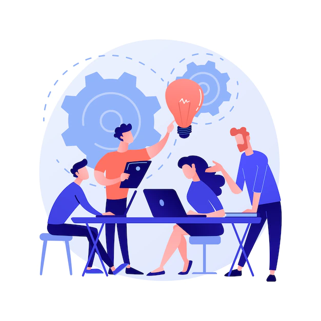 Free Vector | Corporate meeting. employees cartoon characters discussing business strategy and planning further actions. brainstorming, formal communication, seminar concept illustration