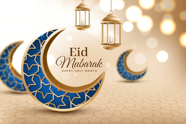 Free Vector | Crescent blue moons realistic eid mubarak