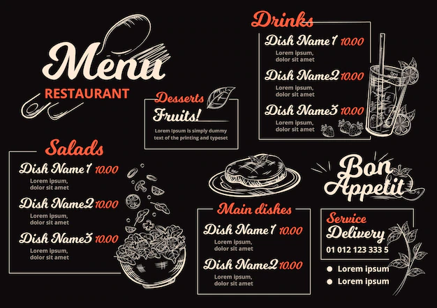 Free Vector | Digital restaurant menu in horizontal format