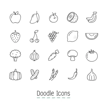 Free Vector | Doodle fruits and vegetable icons.
