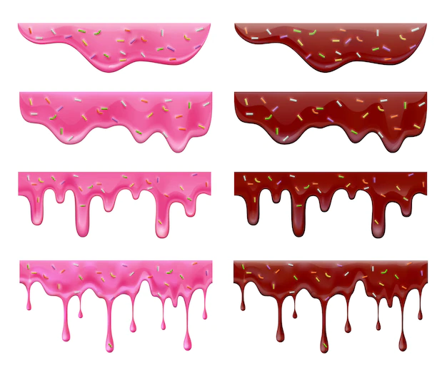 Free Vector | Dripping doughnut glaze realistic collection with isolated images of purple and red jam streaks on blank